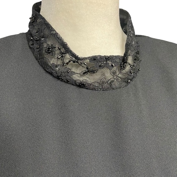 Donna Morgan Sheath Cocktail Dress Size 6P Black Sheer Lace Back High Neck Party - Picture 4 of 12